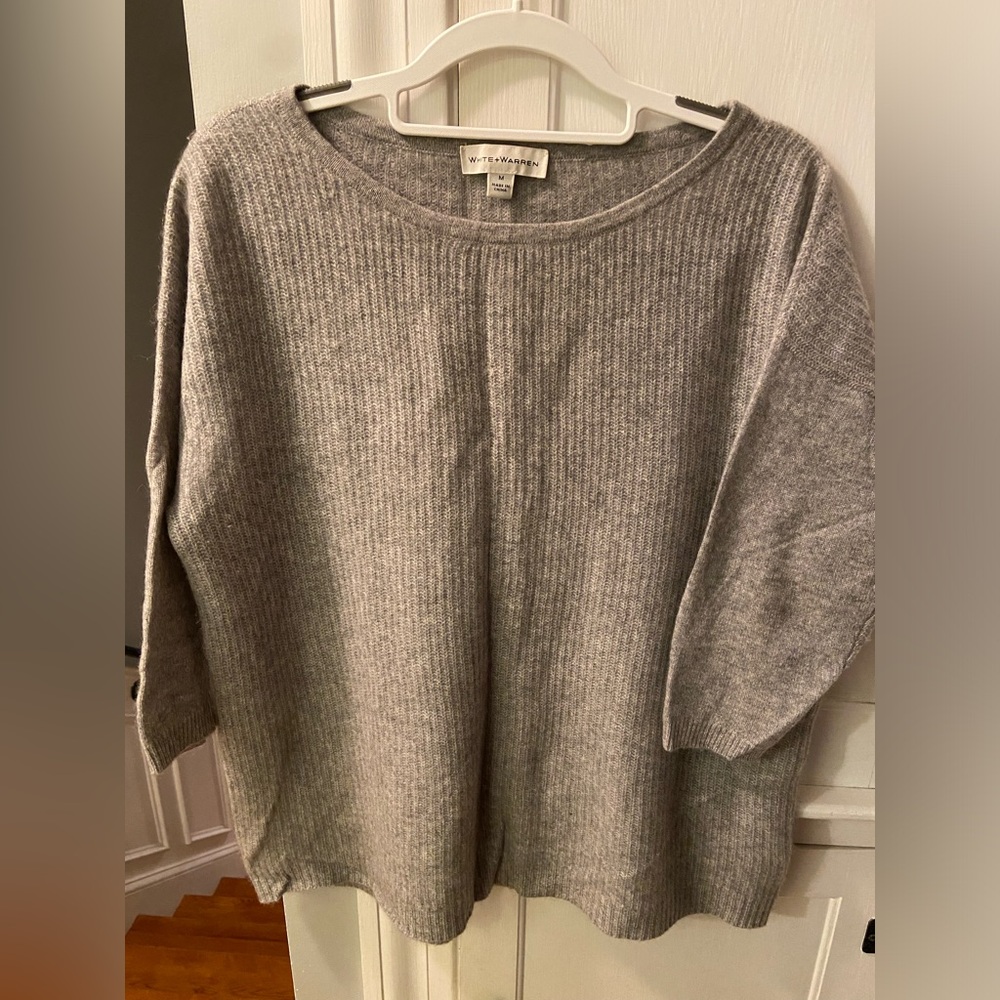 White + Warren Boat Neck Cashmere Sweater Grey M